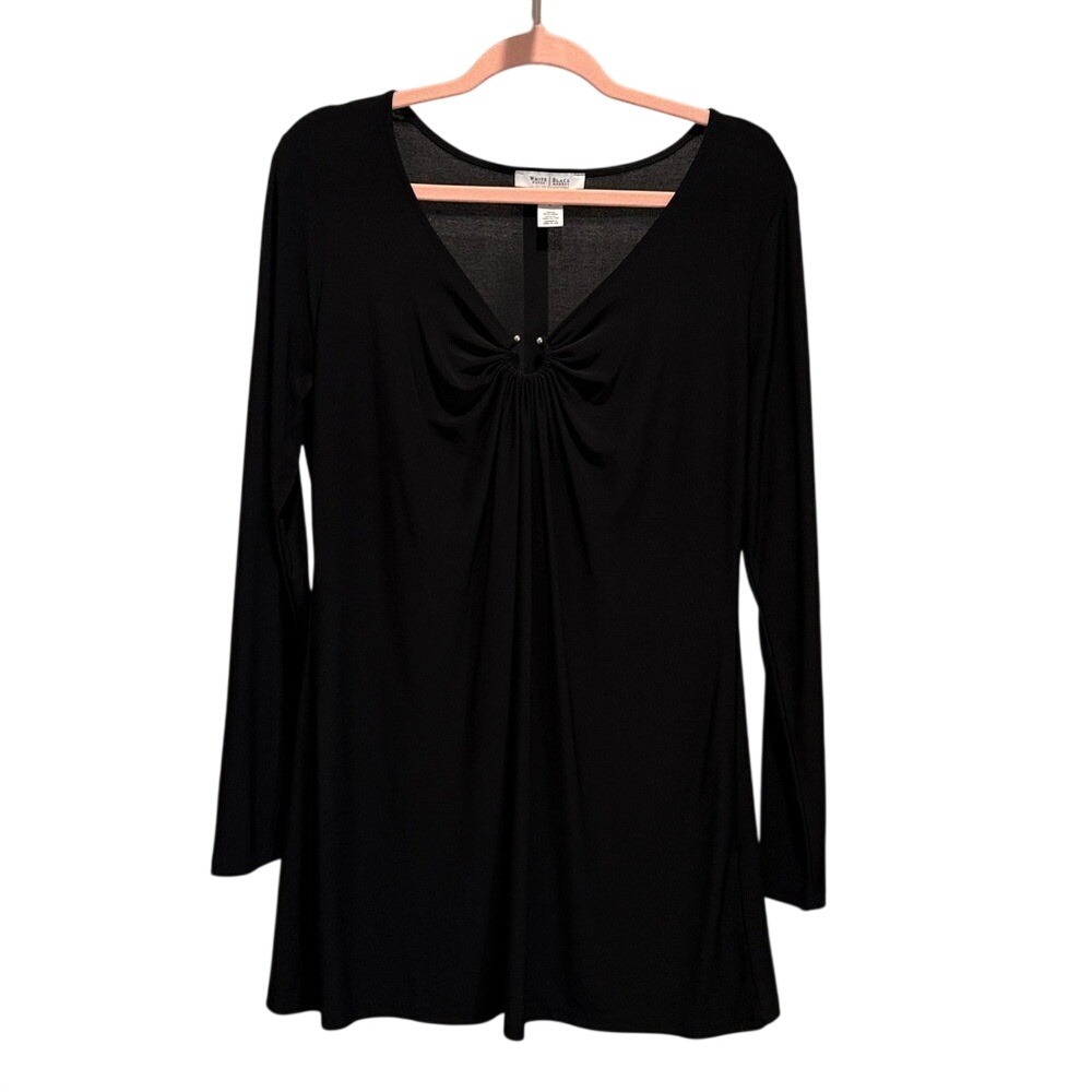 White House Black Market Size L Black Long Sleeve V-Neck Top Whimsigoth